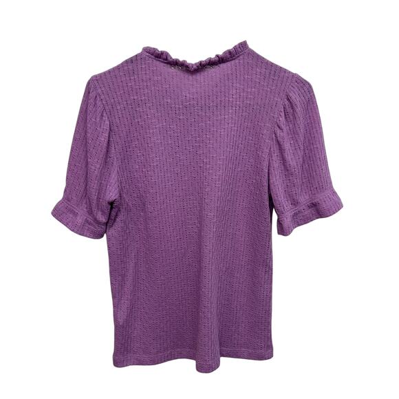 Romantic Layers Lavender‎ Textured Knit Ruffle Puff Sleeve J.Crew Top M - Picture 4 of 8